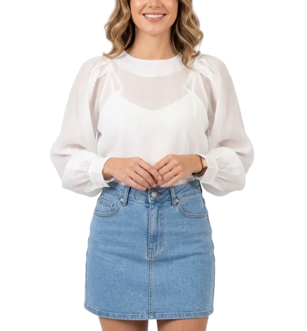 Trendy & Elegant Puff Long Sleeve Versatile Women's Shirt TOP-B1-BL-253