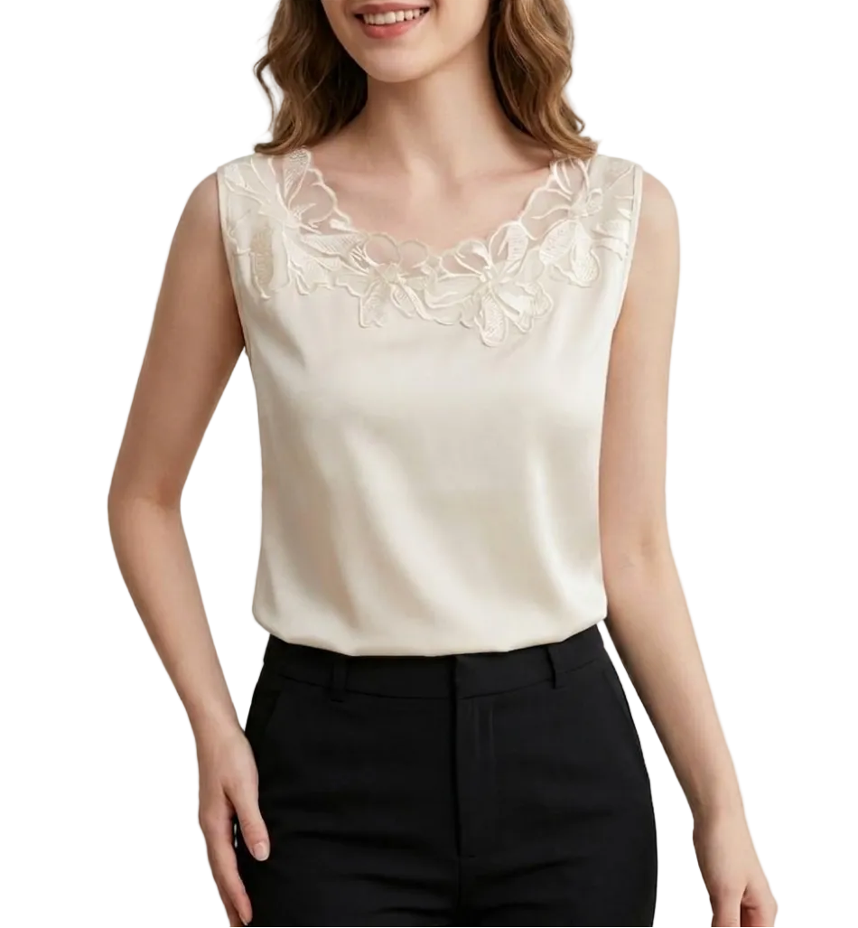 Trendy & Elegant Round Neck Sleeveless Mesh Splice Versatile Women's Vest Blouse - B6-TOP-B617