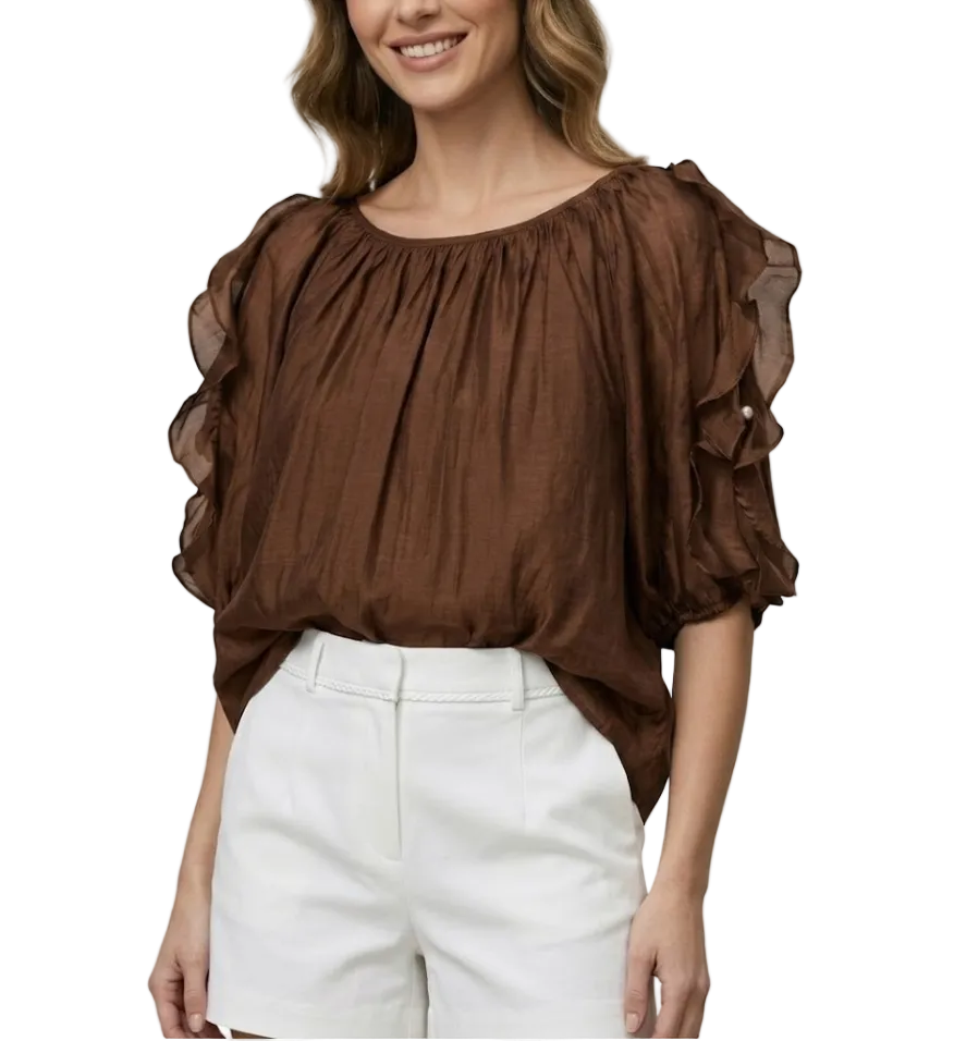 Trendy & Elegant Ruffled Short Sleeve Blouses for Women  -B6-TOP-B819
