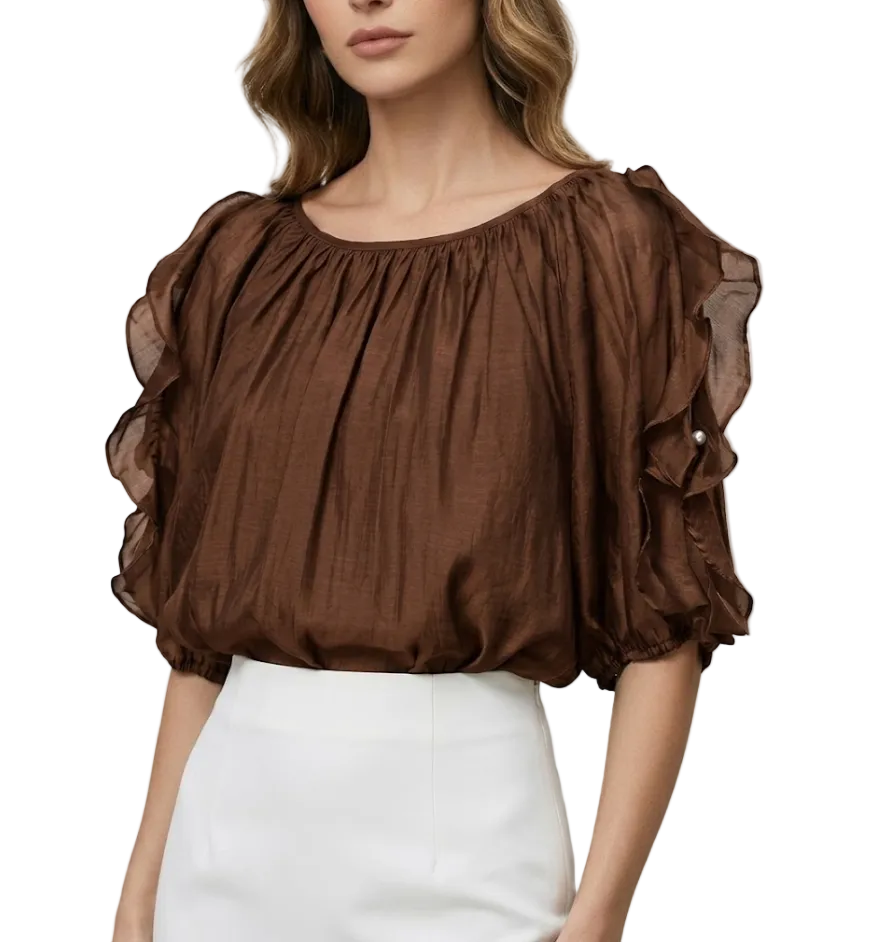 Trendy & Elegant Ruffled Short Sleeve Blouses for Women  -B6-TOP-B819