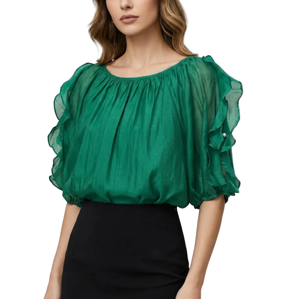 Trendy & Elegant Ruffled Short Sleeve Blouses for Women  -B6-TOP-B819
