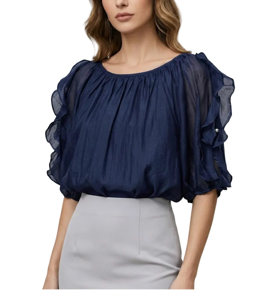 Trendy & Elegant Ruffled Short Sleeve Blouses for Women  -B6-TOP-B819