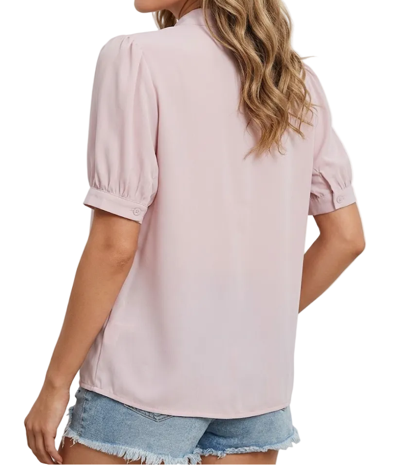 Trendy & Elegant Short Puff Sleeve Bow Blouses for Women  - B13-TOP-397