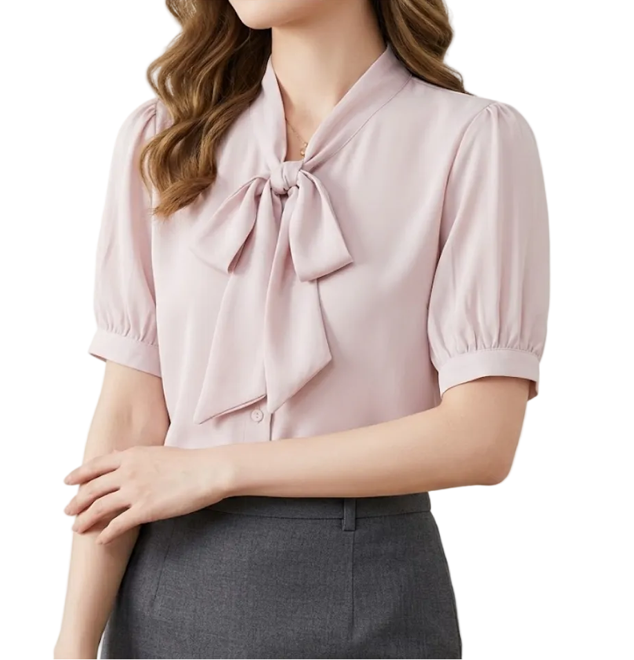 Trendy & Elegant Short Puff Sleeve Bow Blouses for Women  - B13-TOP-397