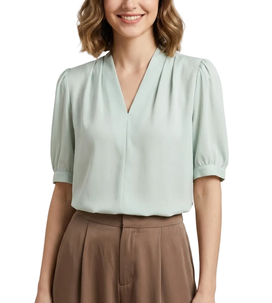 Trendy & Elegant Short Puff Sleeve V-neck Blouses for Women  - B13-TOP-400