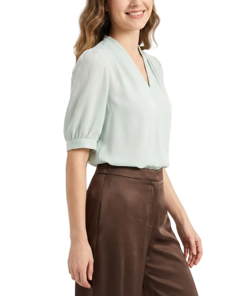 Trendy & Elegant Short Puff Sleeve V-neck Blouses for Women  - B13-TOP-400