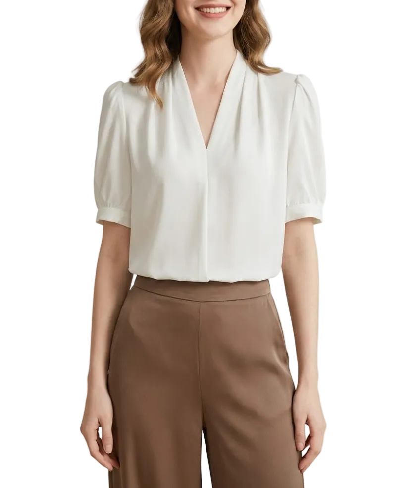 Trendy & Elegant Short Puff Sleeve V-neck Blouses for Women  - B13-TOP-400