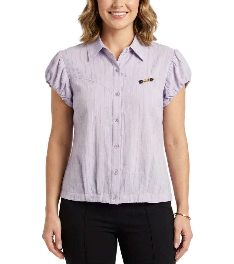 Trendy & Elegant Short Sleeve Collar Shirts for Women  -B6-TOP-B744