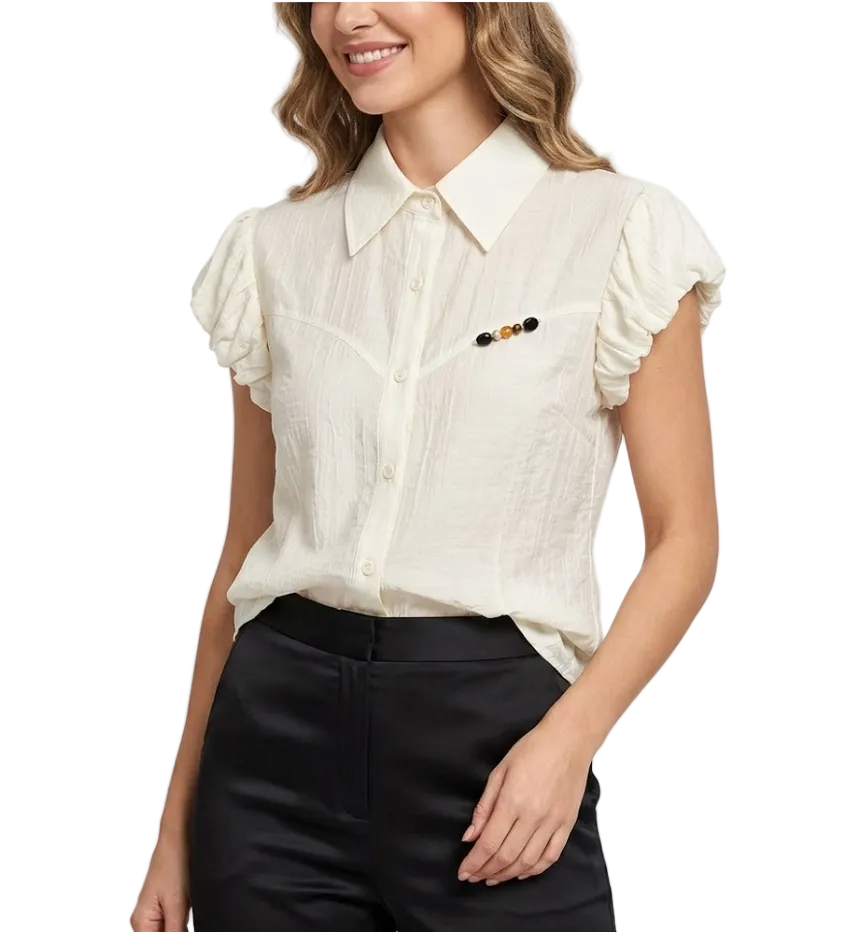 Trendy & Elegant Short Sleeve Collar Shirts for Women  -B6-TOP-B744