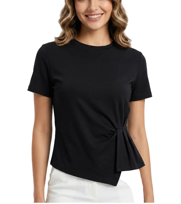 Trendy & Elegant Short Sleeve Pleated Slim Waist Summer Blouses for Women - B6-TOP-B758