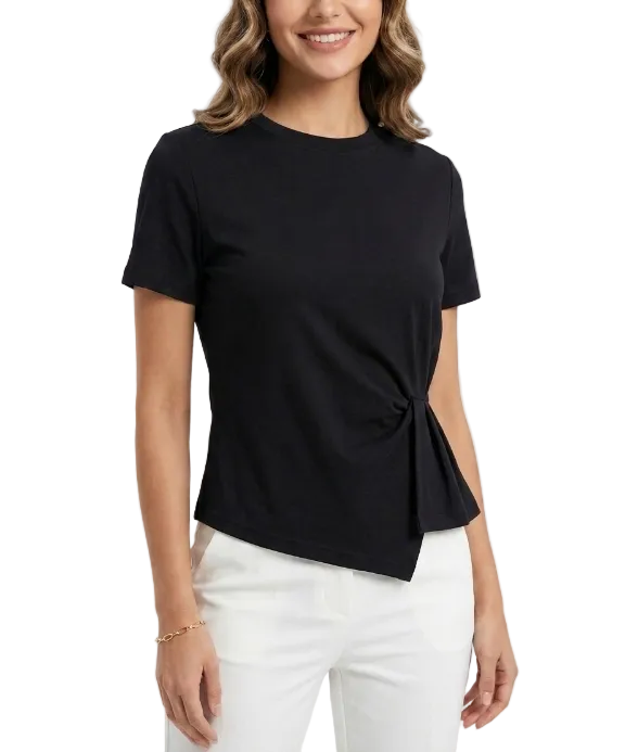 Trendy & Elegant Short Sleeve Pleated Slim Waist Summer Blouses for Women - B6-TOP-B758