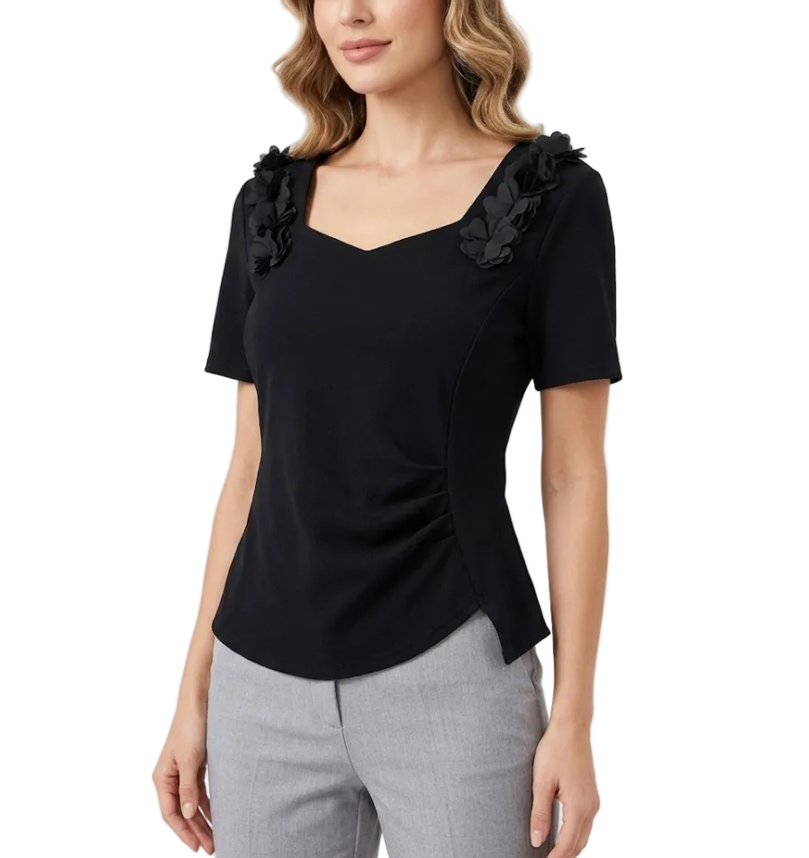 Trendy & Elegant Short Sleeve Pleated Slim Waist Summer Blouses for Women - B6-TOP-B765