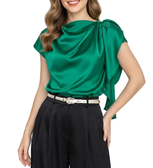 Trendy & Elegant Short Sleeve Satin-Silk Wrap-Neck Blouses - B4-TOP-B07