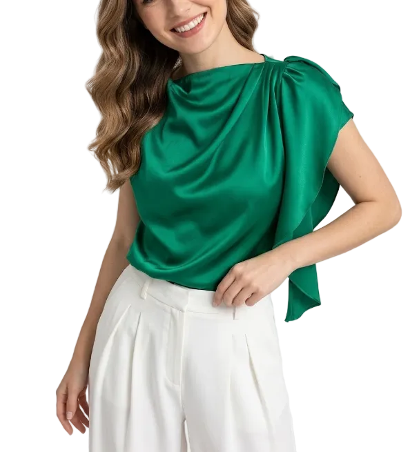 Trendy & Elegant Short Sleeve Satin-Silk Wrap-Neck Blouses - B4-TOP-B07