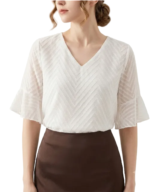 Trendy & Elegant Short Sleeve V-Neck Blouses for Women - B13-TOP-329
