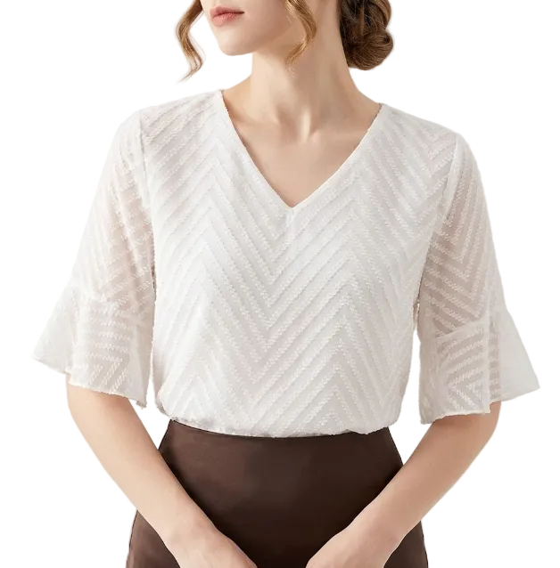 Trendy & Elegant Short Sleeve V-Neck Blouses for Women - B13-TOP-329