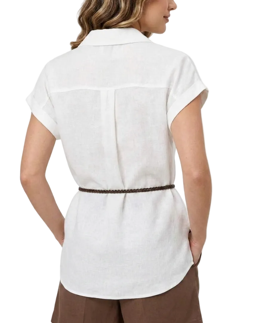 Trendy & Elegant Short Sleeve Waist Belt Blouses  -B6-TOP-B737