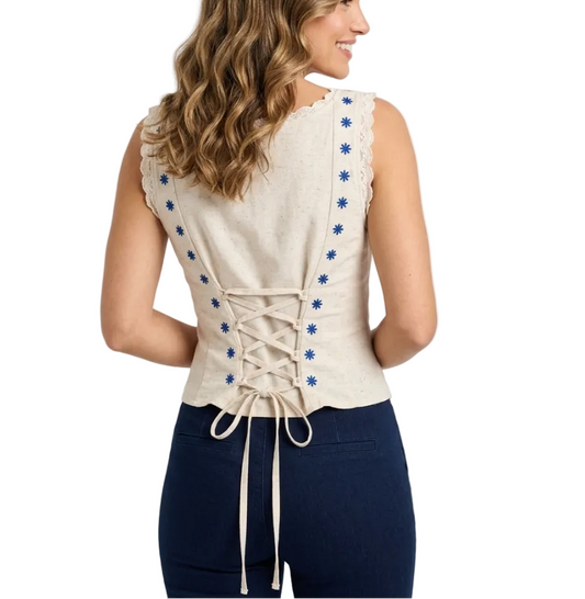 Trendy & Elegant Sleeveless Back Lace Slim Waist Blouses for Women - B6-TOP-B751