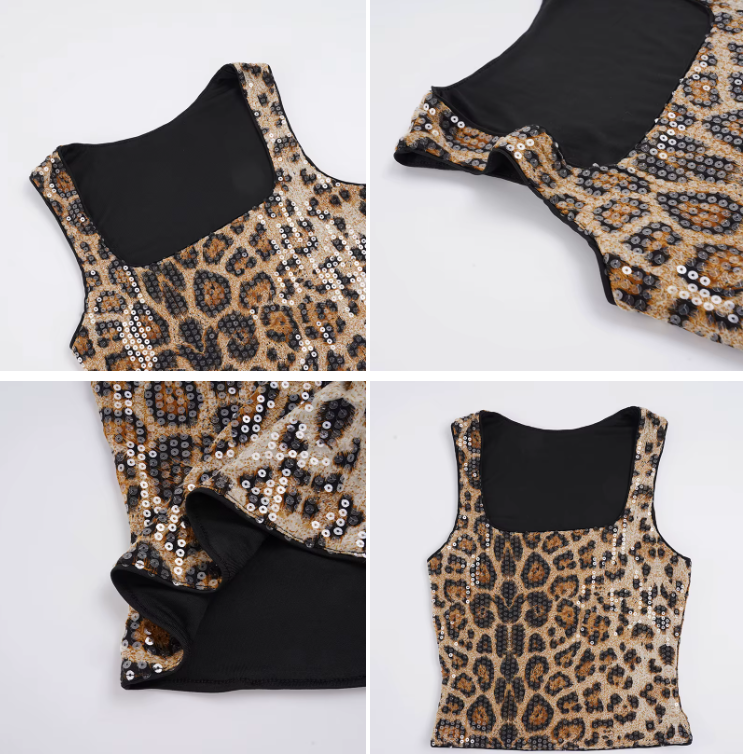 Trendy & Elegant Sleeveless Fitted Sequin Leopard Blouses for Women - BP-B20 -TOP-157