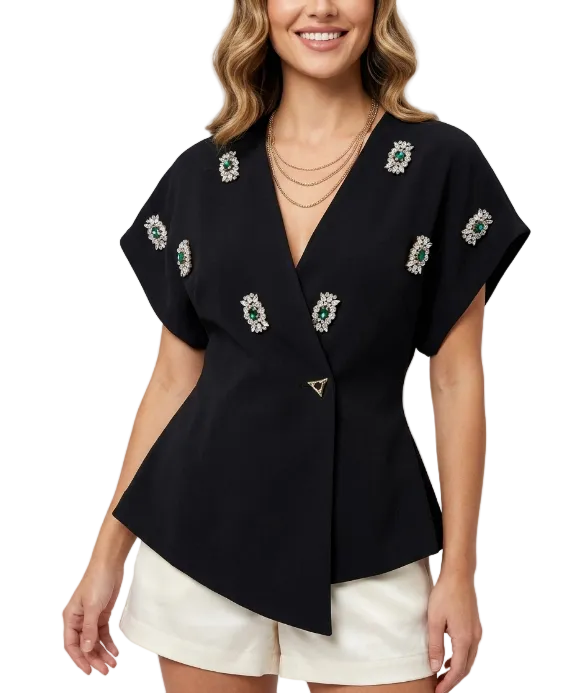 Trendy & Elegant Slim Waist V-neck  Blouses for Women - B6-TOP-B780