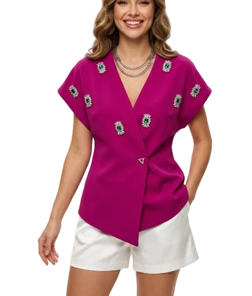Trendy & Elegant Slim Waist V-neck  Blouses for Women - B6-TOP-B780