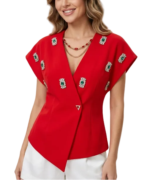 Trendy & Elegant Slim Waist V-neck  Blouses for Women - B6-TOP-B780