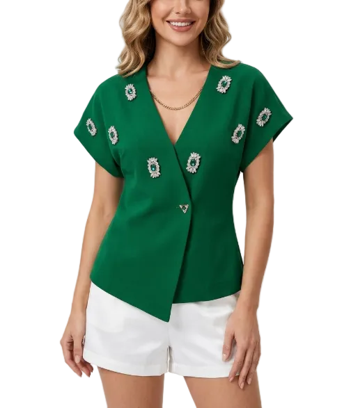 Trendy & Elegant Slim Waist V-neck  Blouses for Women - B6-TOP-B780