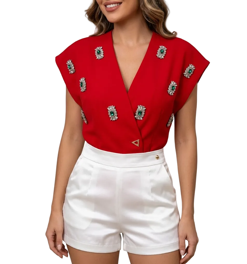 Trendy & Elegant Slim Waist V-neck  Blouses for Women - B6-TOP-B780