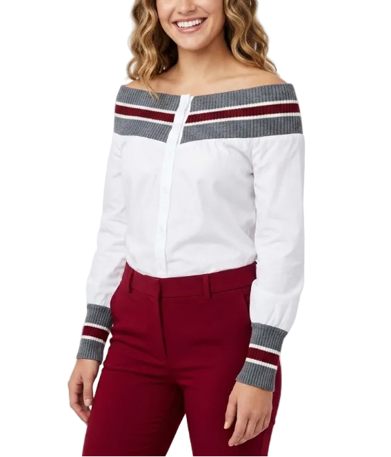 Trendy & Elegant Striped Off Shoulder Women's Shirts - B6-TOP-B671