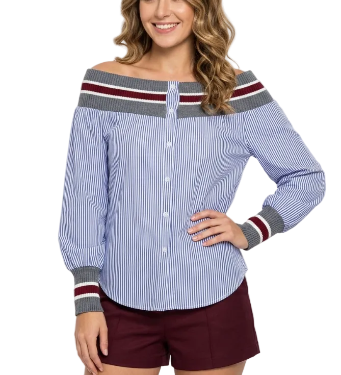 Trendy & Elegant Striped Off Shoulder Women's Shirts - B6-TOP-B671