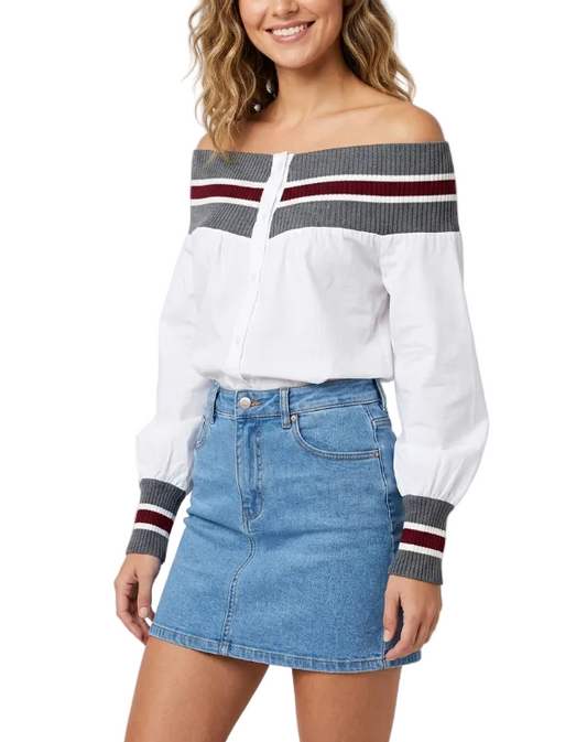 Trendy & Elegant Striped Off Shoulder Women's Shirts - B6-TOP-B671