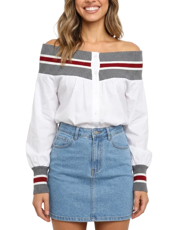 Trendy & Elegant Striped Off Shoulder Women's Shirts - B6-TOP-B671