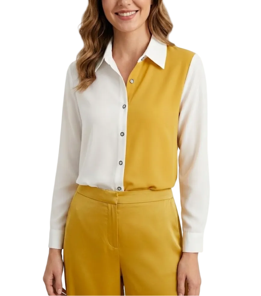 Trendy & Elegant Two-Tone Chiffon Long Sleeve V-neck Collar Shirt for Women – BL21