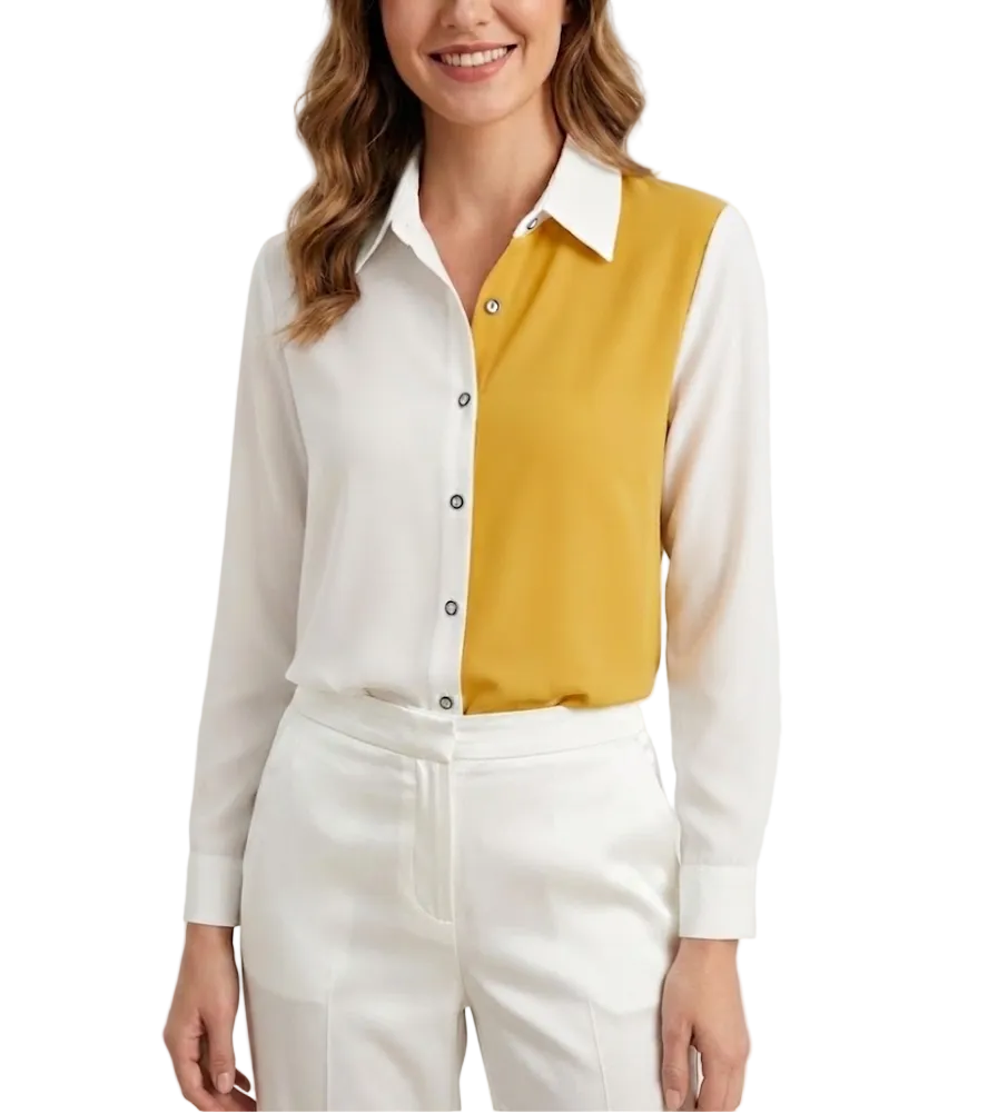 Trendy & Elegant Two-Tone Chiffon Long Sleeve V-neck Collar Shirt for Women – BL21