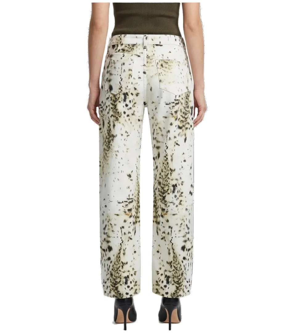 Trendy & Elegant Washed Leopard Print Women's White Jeans - B6-JP-634