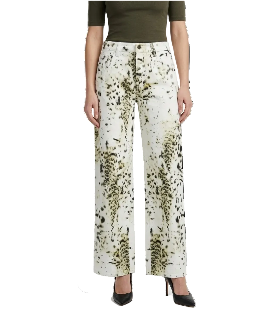 Trendy & Elegant Washed Leopard Print Women's White Jeans - B6-JP-634