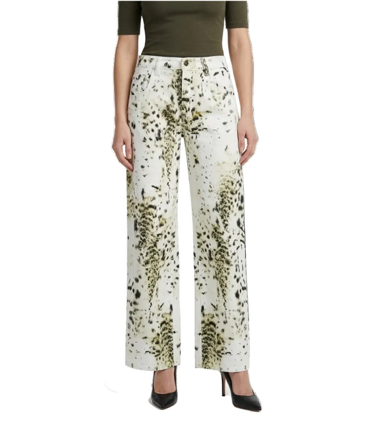 Trendy & Elegant Washed Leopard Print Women's White Jeans - B6-JP-634