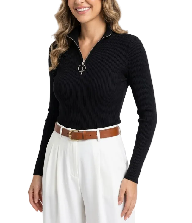 Trendy & Elegant Women's  Shirt Long Sleeve Lapel Collar Zip-Up B2-BL-1023