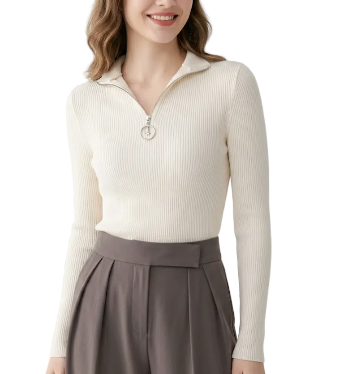 Trendy & Elegant Women's  Shirt Long Sleeve Lapel Collar Zip-Up B2-BL-1023