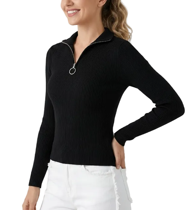 Trendy & Elegant Women's  Shirt Long Sleeve Lapel Collar Zip-Up B2-BL-1023