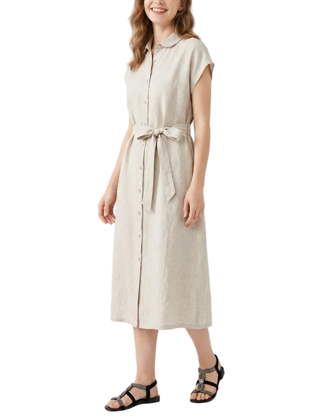 Trendy & Elegant Button Front Comfy Cotton Linen Summer Dresses - B6-DRESS-71