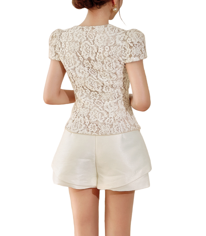 Trendy & Elegant Cap Sleeve Soft Lace V-Neck Blouses - B4-TOP-B06