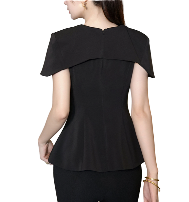Trendy & Elegant Cape Short Sleeve Peplum Fit V-Neck Blouses - B4-TOP-B09
