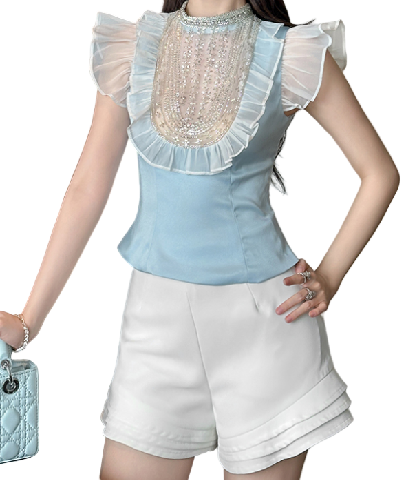 Trendy & Elegant Layered Ruffle High Waist White Shorts for Women - B4-SHT-01