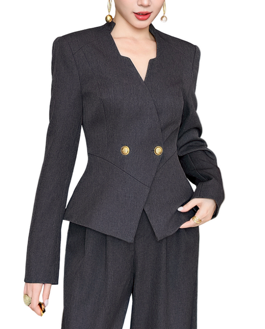 Trendy & Elegant Long Sleeve Charloal Grey Double Breasted Blazer Jacket - B4-BLZ-04