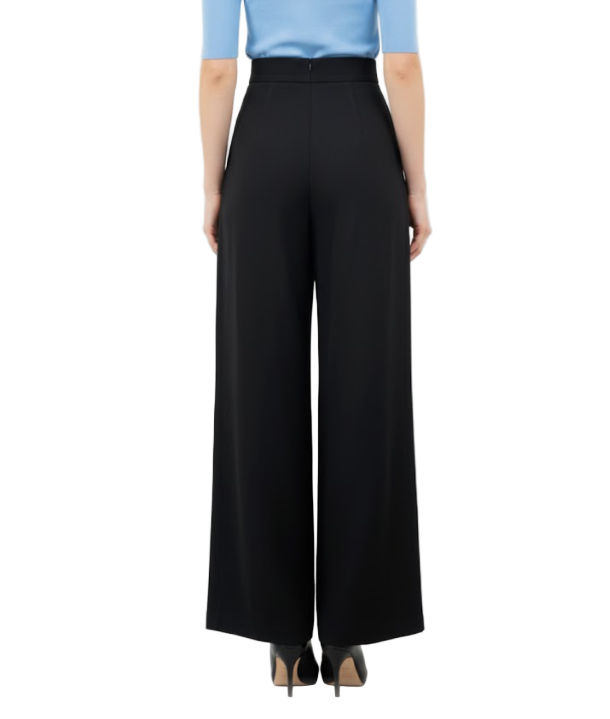Trendy & Elegant Pleated  High Waist Wide Leg Black Dress Pants for Women - B4-DP-04
