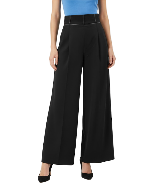 Trendy & Elegant Pleated  High Waist Wide Leg Black Dress Pants for Women - B4-DP-04