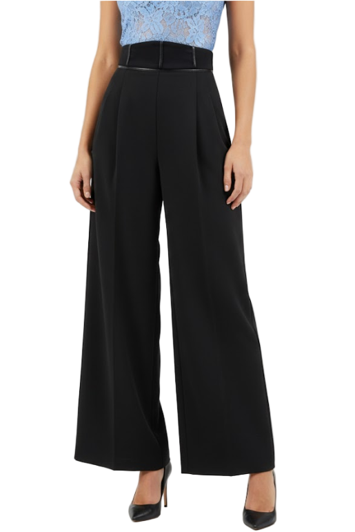 Trendy & Elegant Pleated  High Waist Wide Leg Black Dress Pants for Women - B4-DP-04