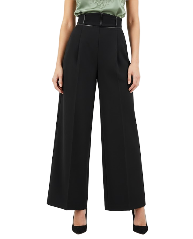 Trendy & Elegant Pleated  High Waist Wide Leg Black Dress Pants for Women - B4-DP-04