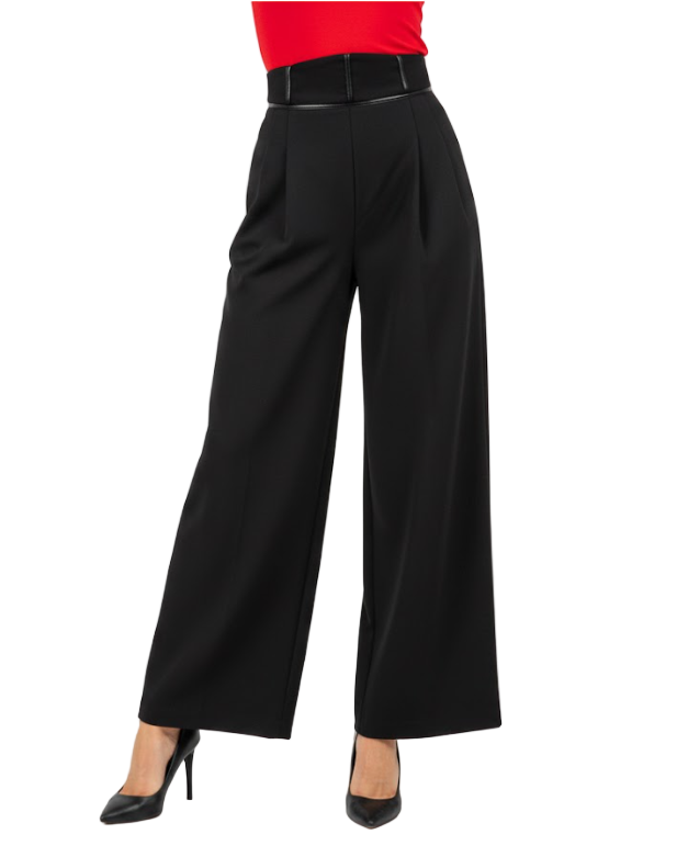 Trendy & Elegant Pleated  High Waist Wide Leg Black Dress Pants for Women - B4-DP-04